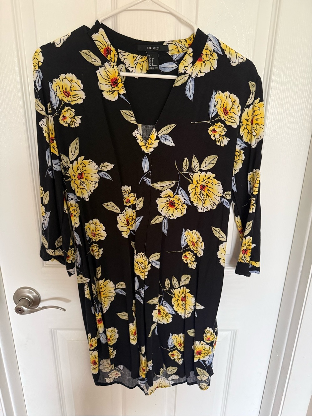 Forever 21 Black Dress with Yellow Floral Print
